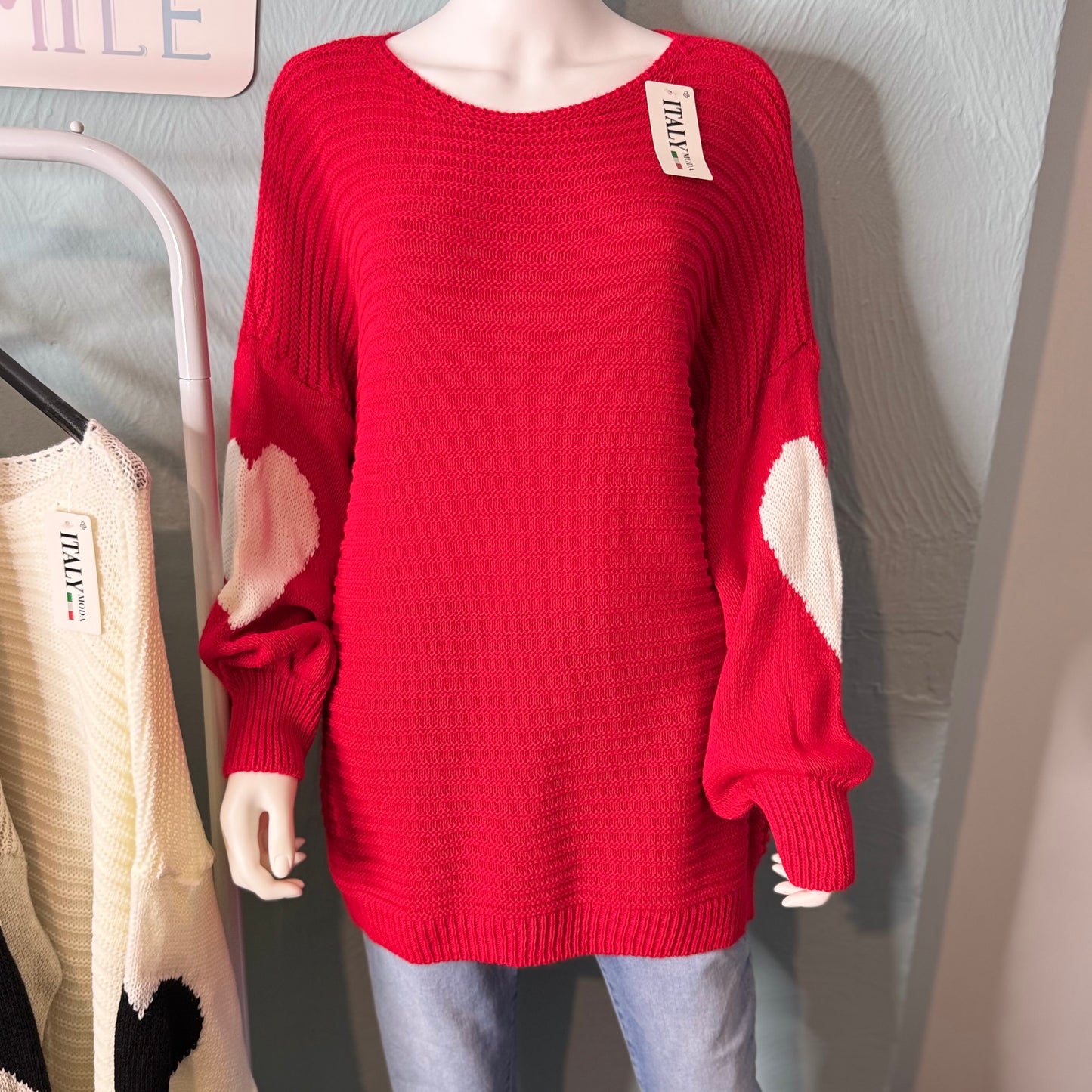 Sybil - Waffle Knit Jumper With Heart Sleeves -  Womenswear Knitwear.