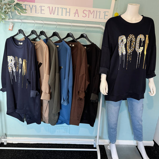 Kennedy - Oversized Gold Leopard super soft Rock Sweatshirt - up to a UK 20.