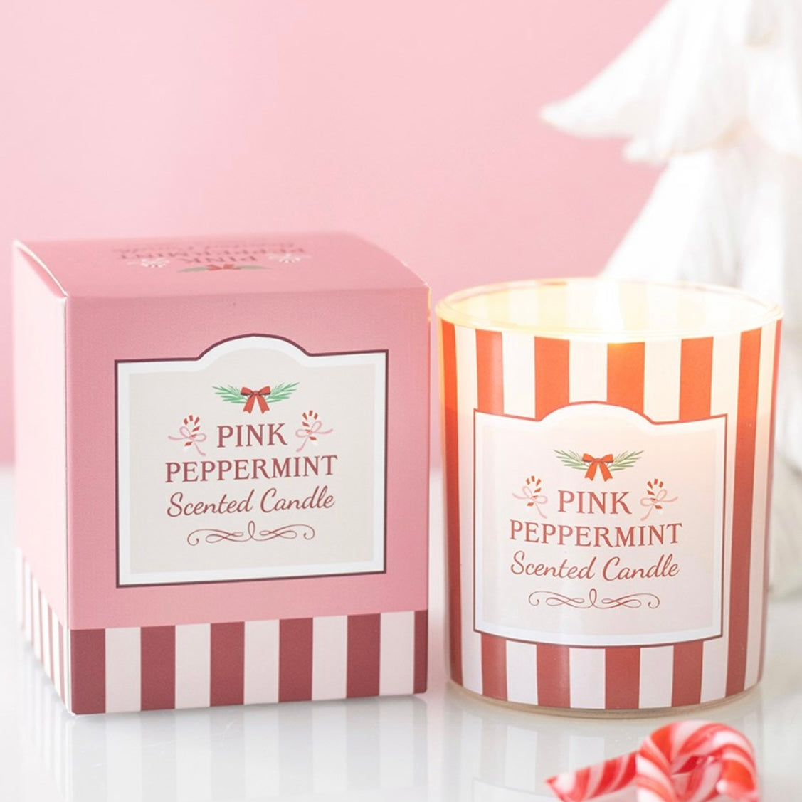 Pink Peppermint Stripe Candle