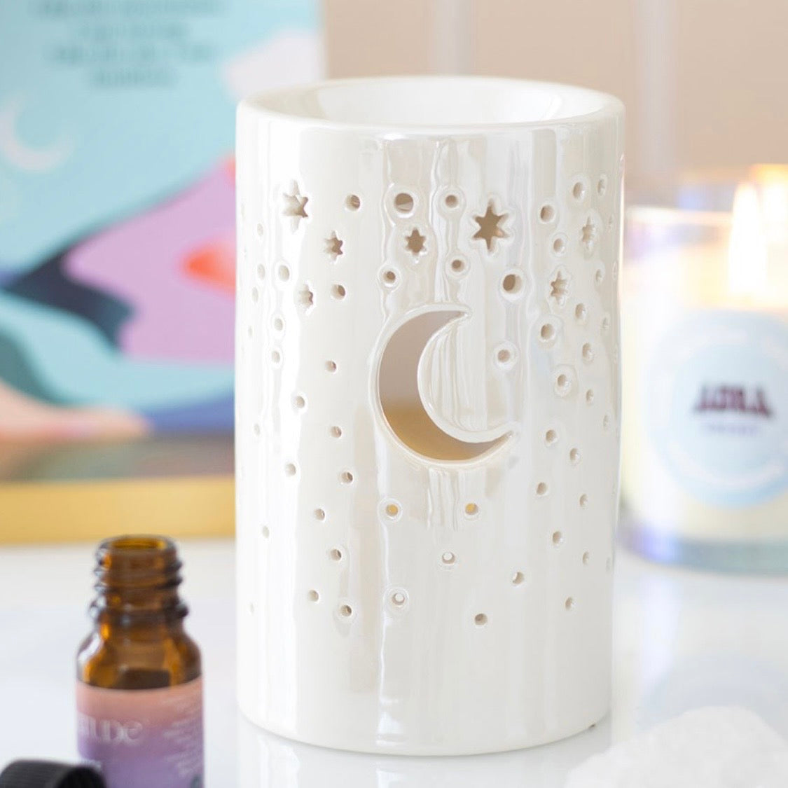 Iridescent Moon Pillar Oil Burner & Wax Warmer