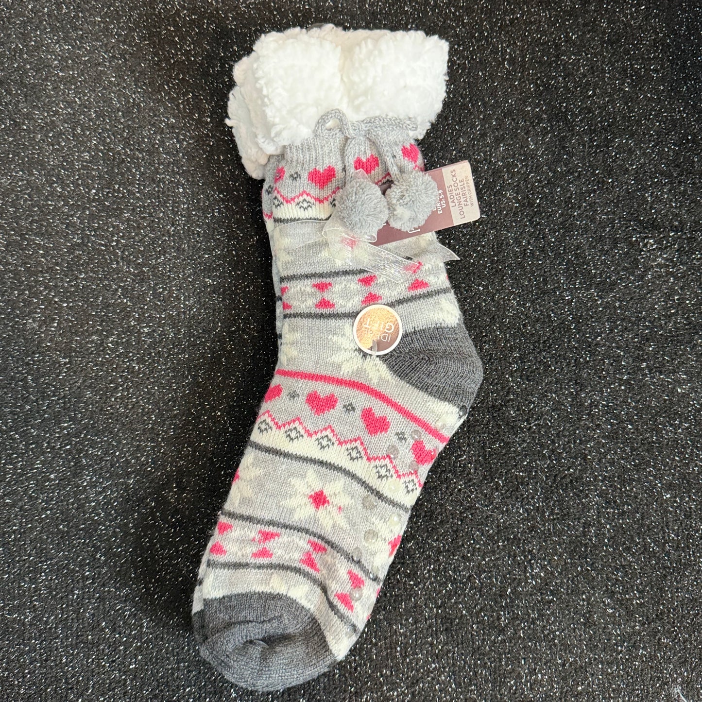 Ladies Fluffy Slipper Socks With Grippers-  Womenswear Furry.