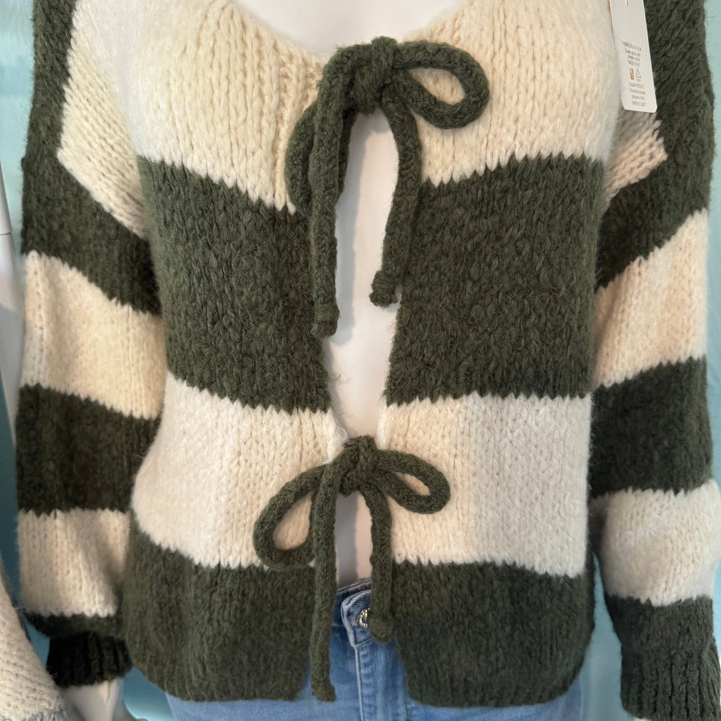 Belle - Striped Tie Bow Cardigan - Size up to a UK 18.  Knitwear Womenswear