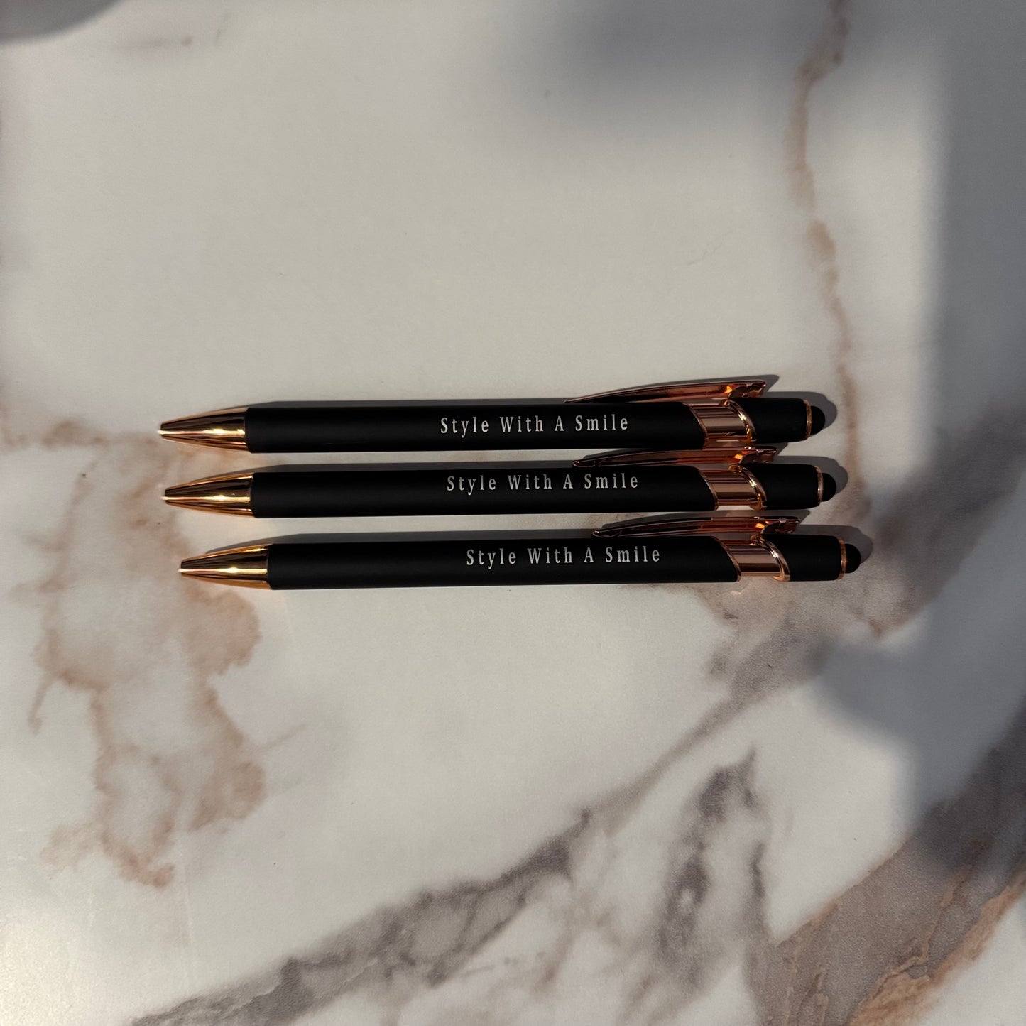 Style With A Smile Logo Black and Rose Gold Pen (Black Ink) - personalised stationery