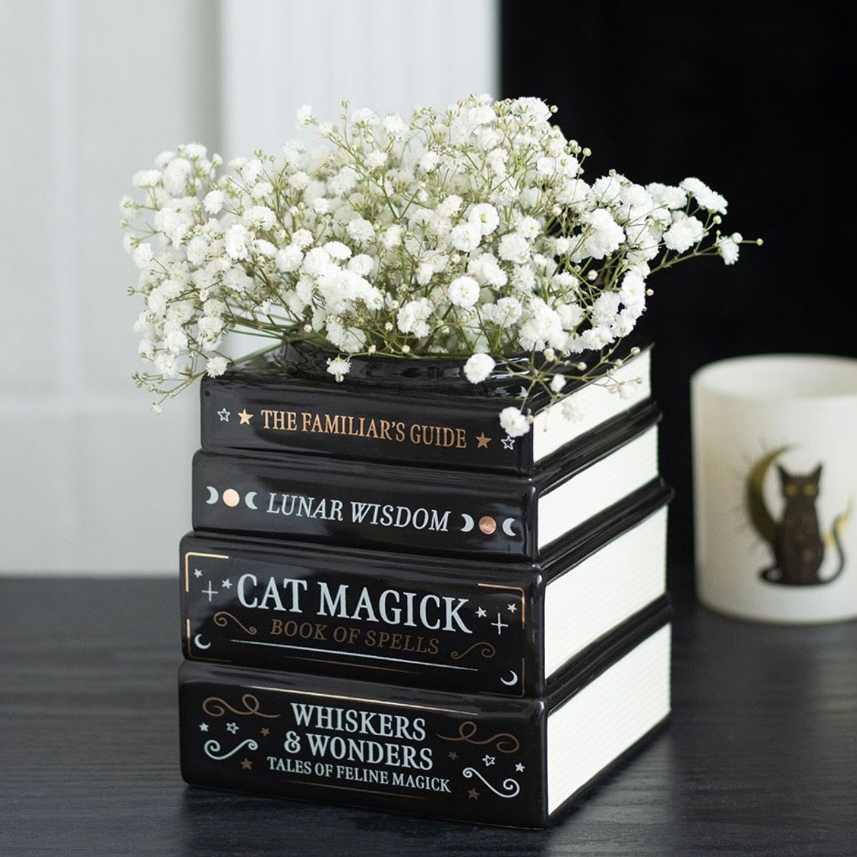 Black Cat Magick Book Shaped Flower Vase
