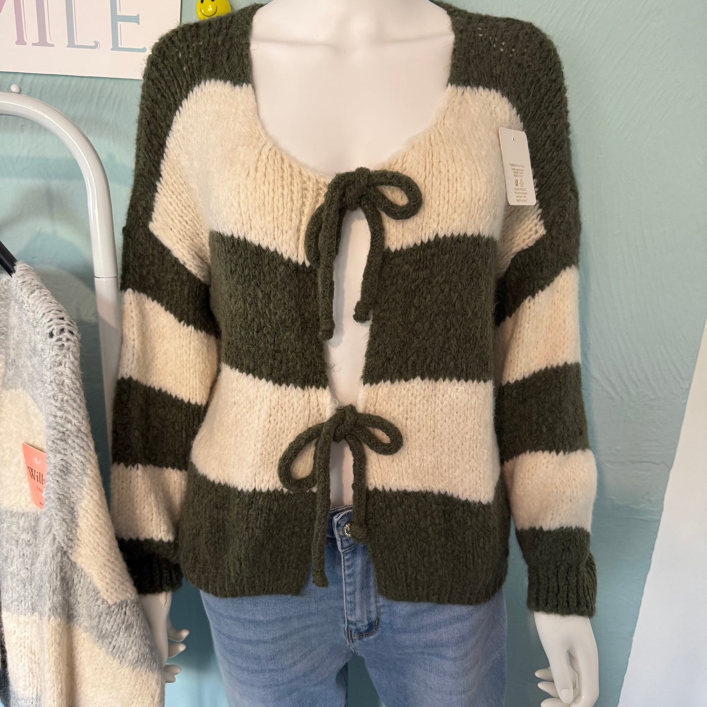 Belle - Striped Tie Bow Cardigan - Size up to a UK 18.  Knitwear Womenswear