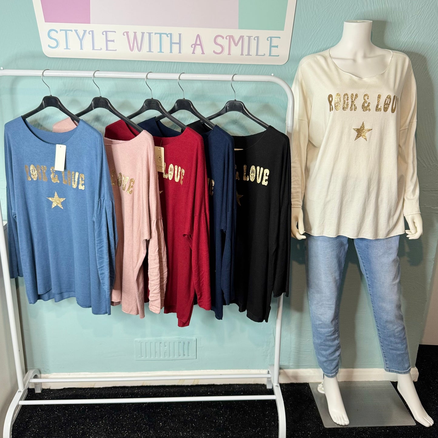 Maryanne - Gold Rock and Love Sparkle Fine Knit Jumper -  Womenswear Knitwear Long Sleeve.