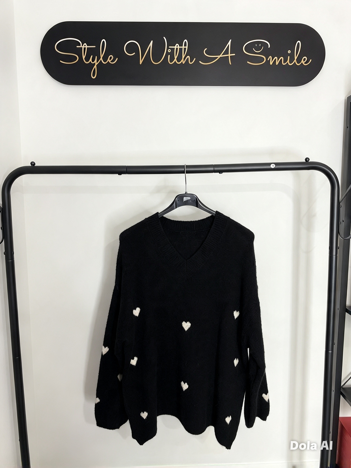 Camille - V Neck Heart Design Jumper