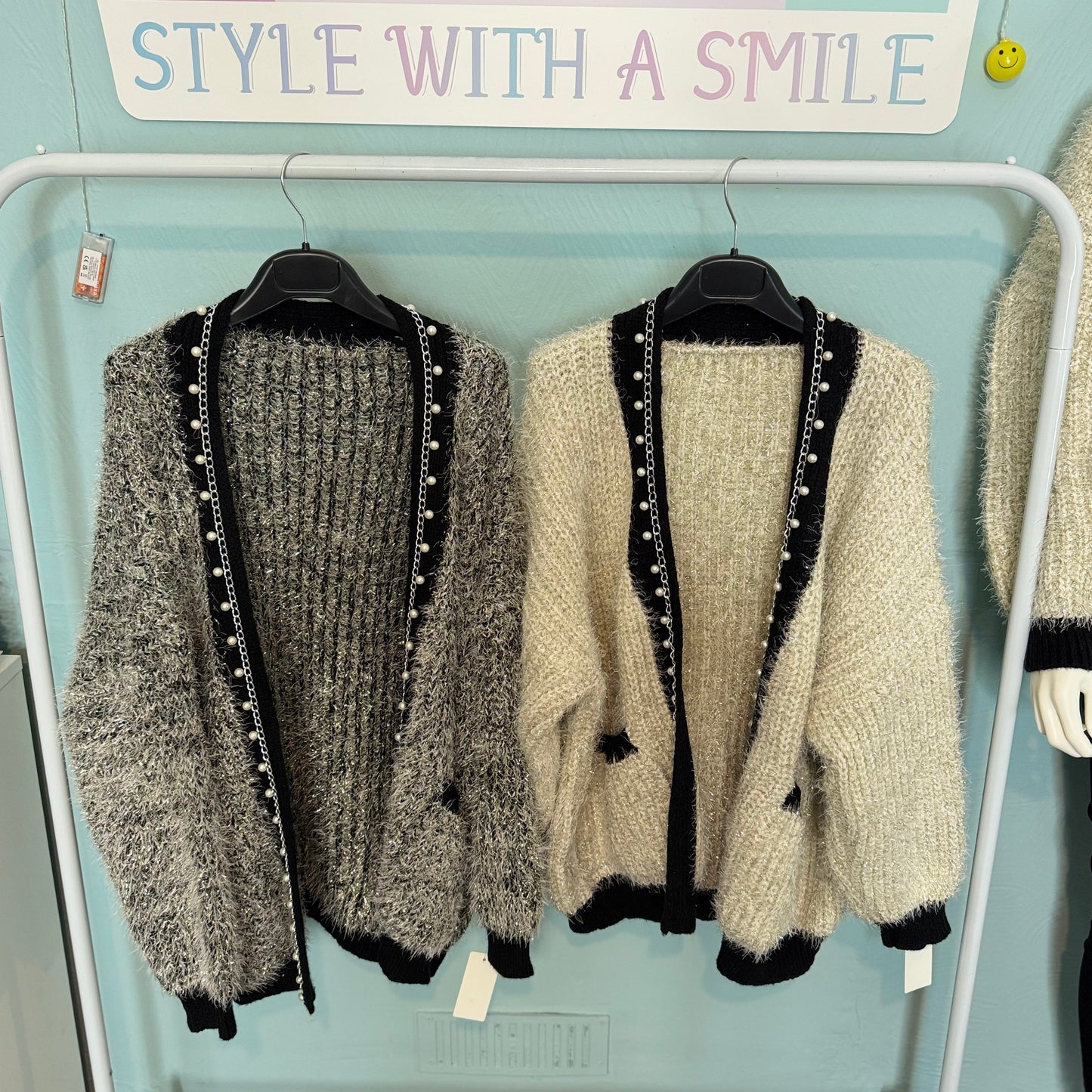 Buffy - Premium - Lurex Fuzzy Knit Pearl Cardigan -  Womenswear Long Sleeve