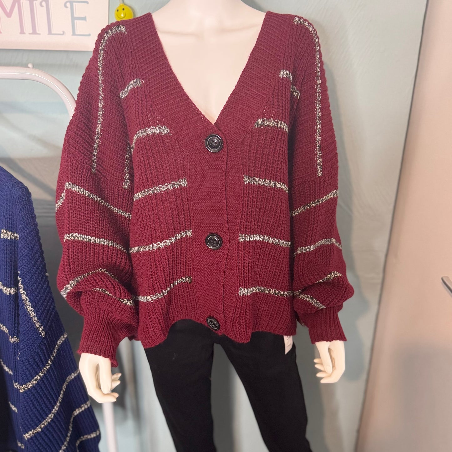 Kirsty - Stripe Lurex glitter Chunky Button Cardigan - up to a size 24!