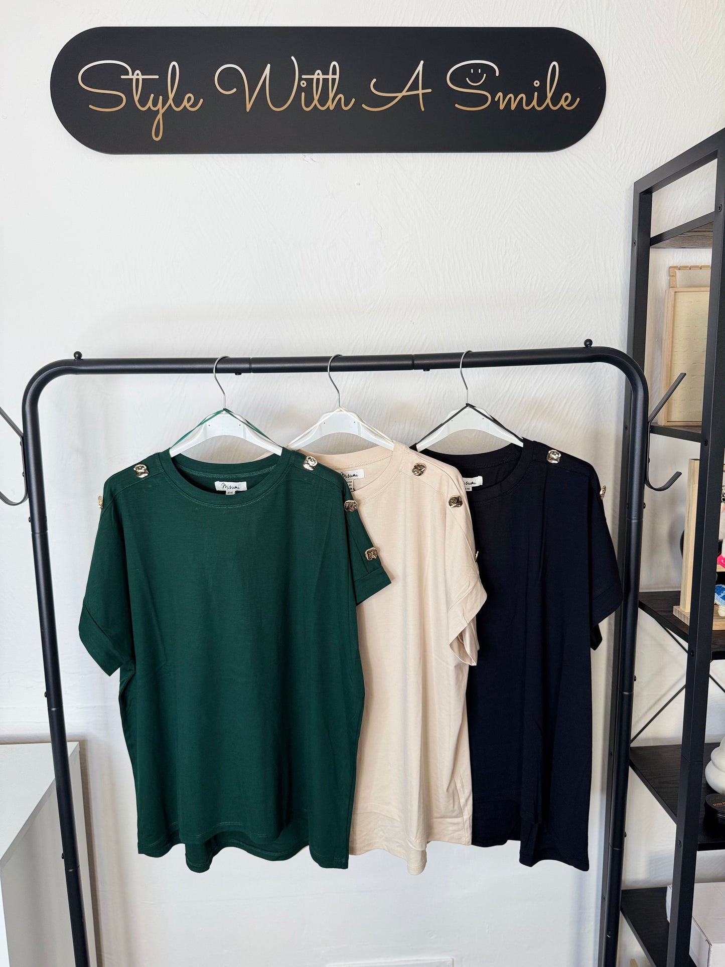 Victoria - Gold Button Detailing T Shirt