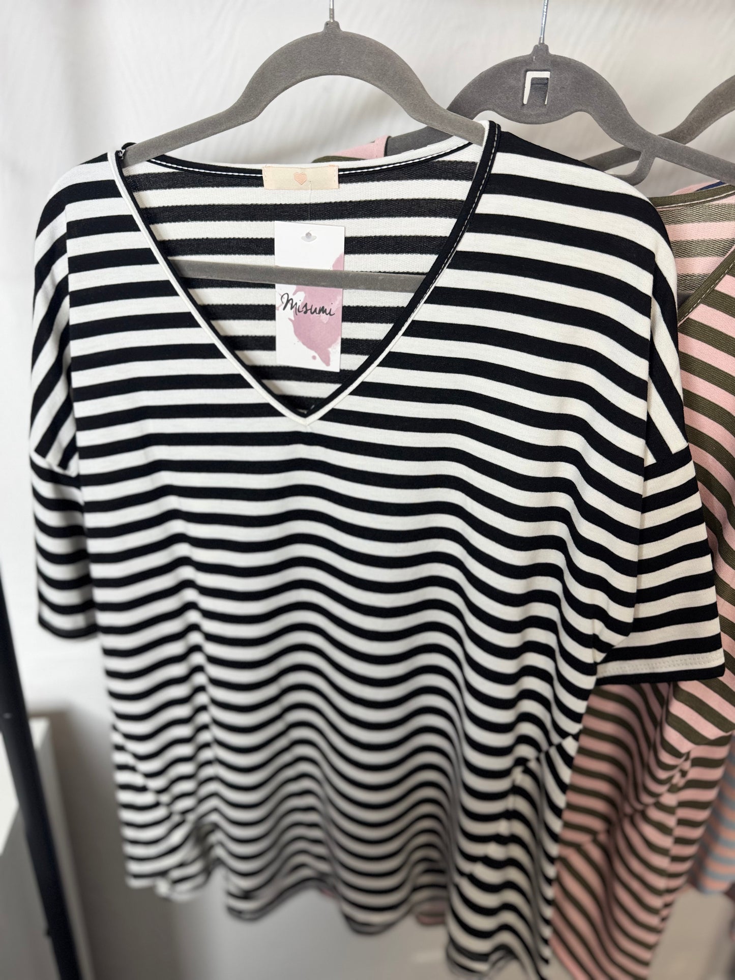 Holly - V Neck Cotton Stripe T Shirt