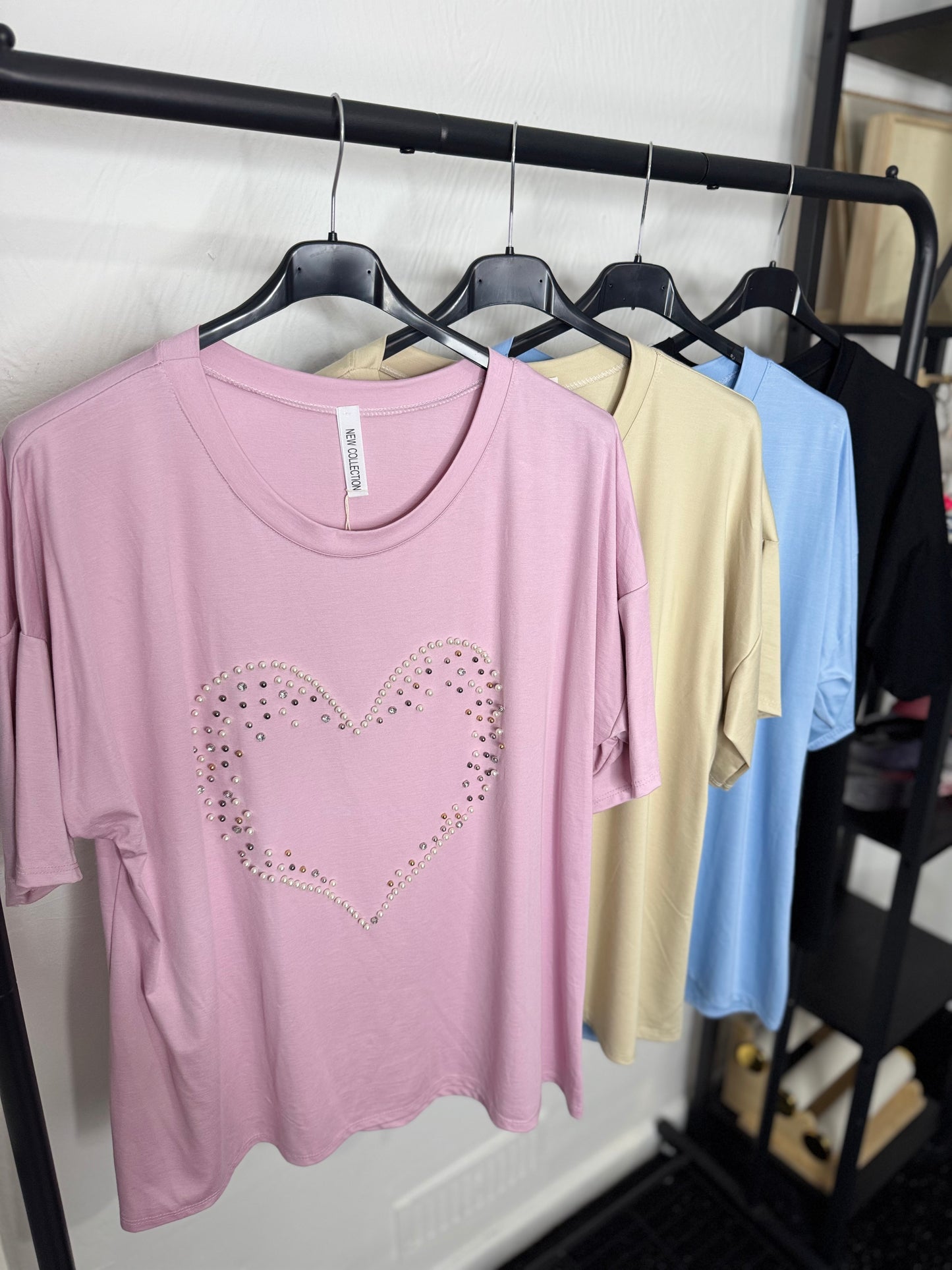 Helen - Heart Pearl Detail T Shirt