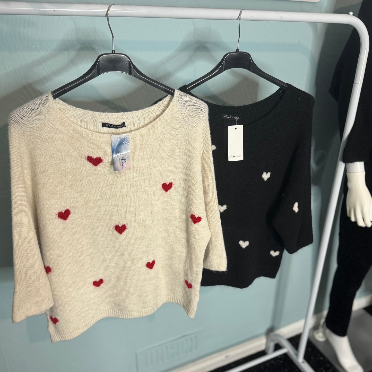 Hope - Heart Print Knitted 3/4 sleeve jumper -  up to a UK 18 - Knitwear Womenswear