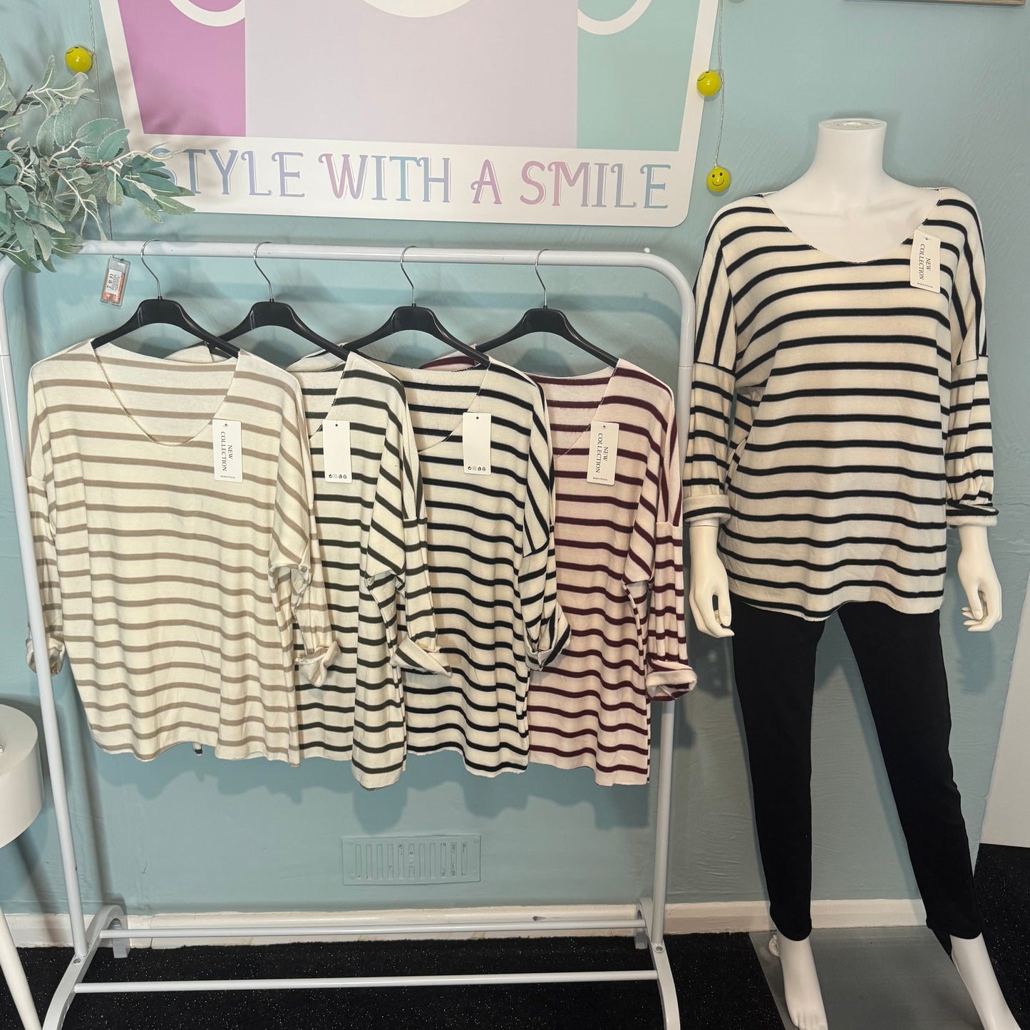 Callie - Stripe V Neck Fine KnIt fleeced lined Jumper - up to a UK 18