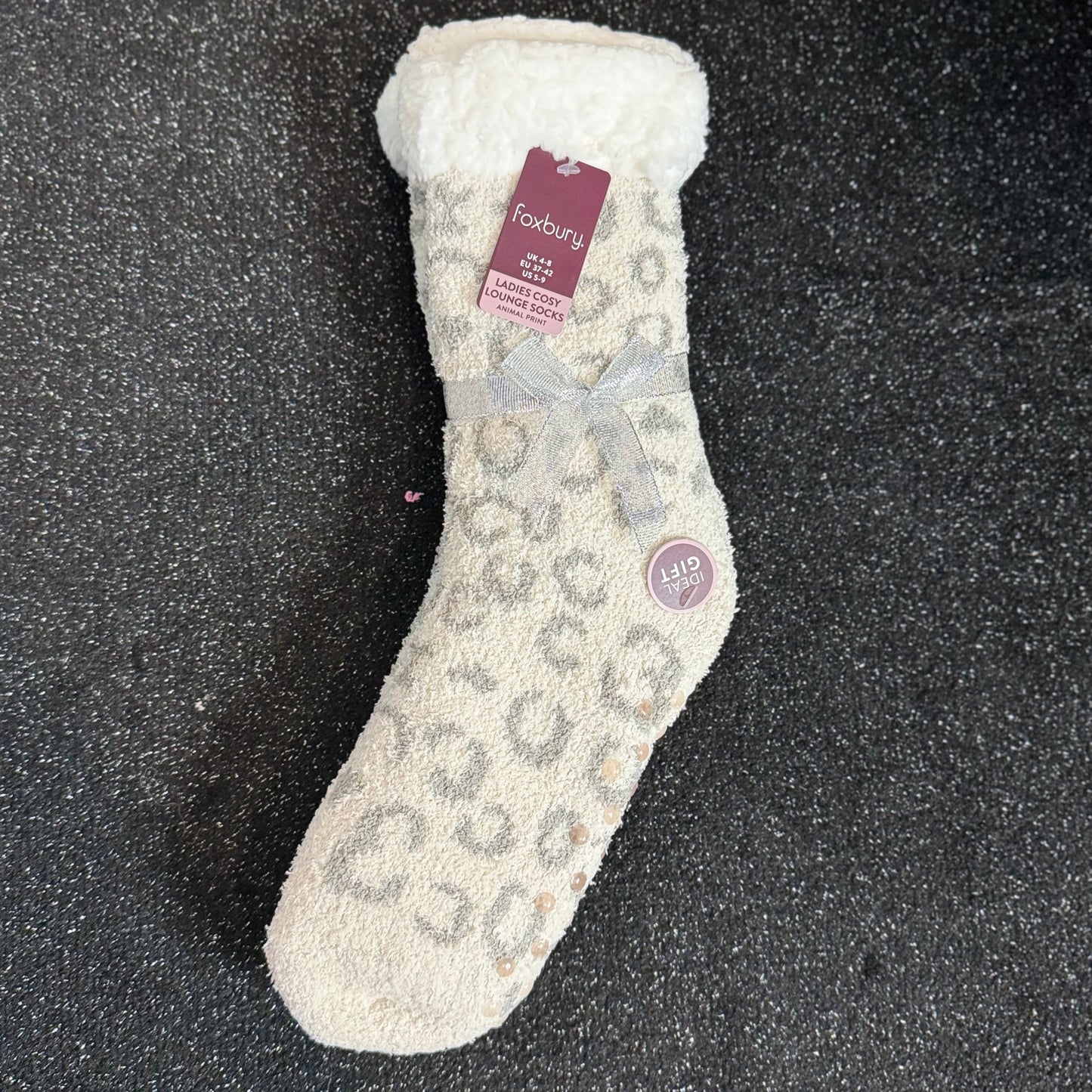 Ladies Fluffy Slipper Socks With Grippers-  Womenswear Furry.