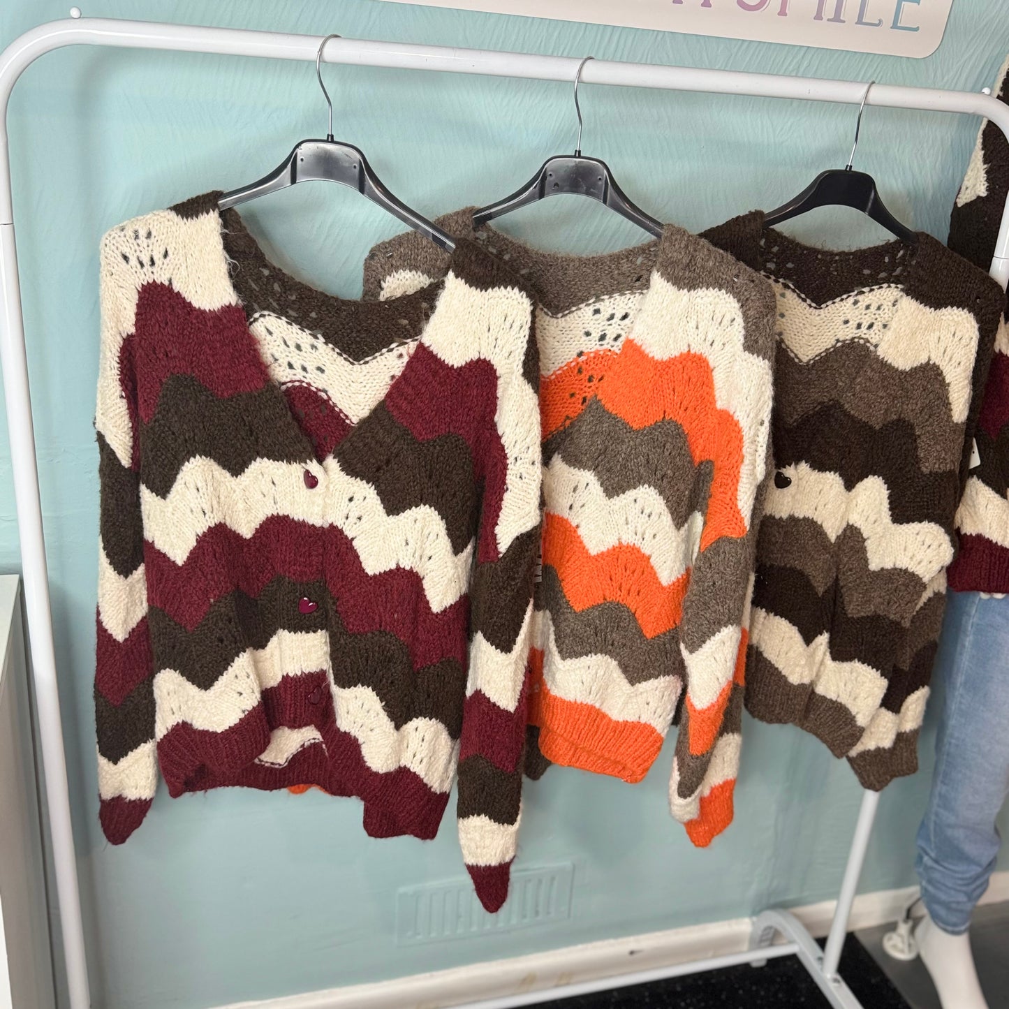 Susie - Heart Button Zigzag Stripe Cardigan - Womenswear Knitwear.