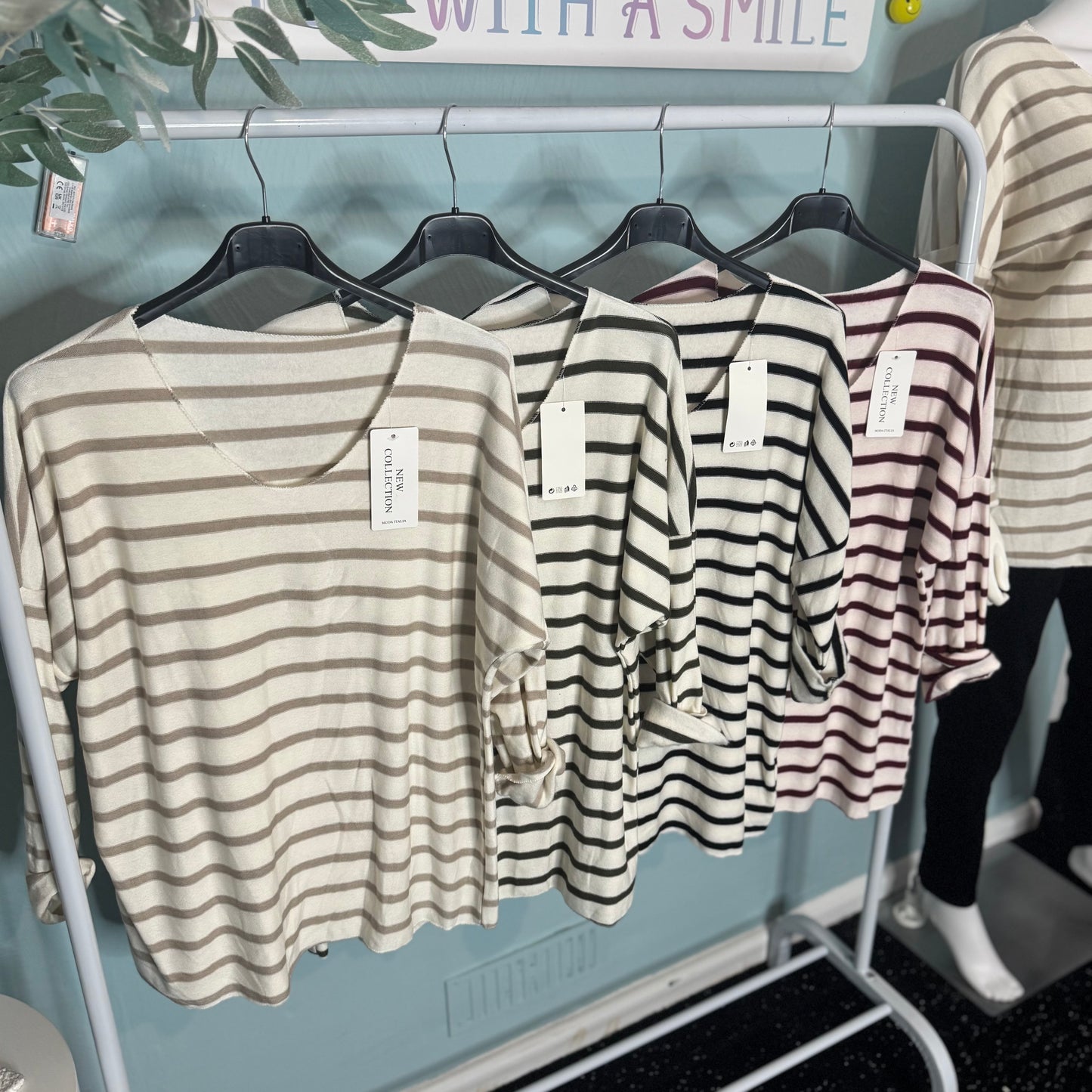 Callie - Stripe V Neck Fine KnIt fleeced lined Jumper - up to a UK 18