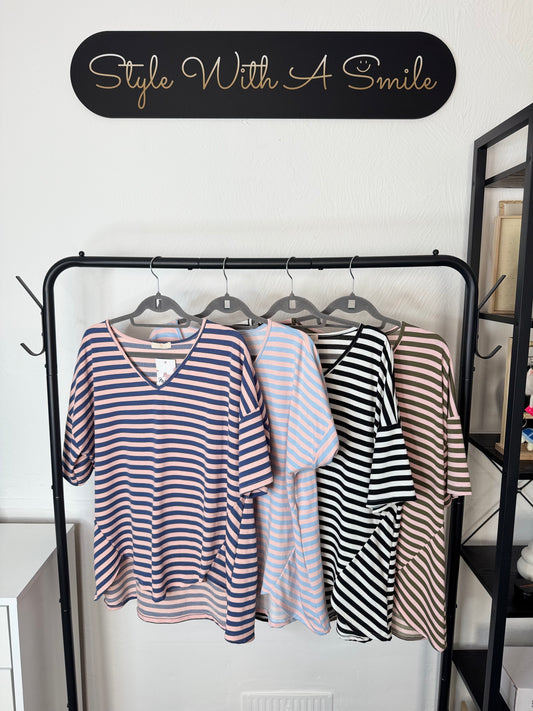 Holly - V Neck Cotton Stripe T Shirt