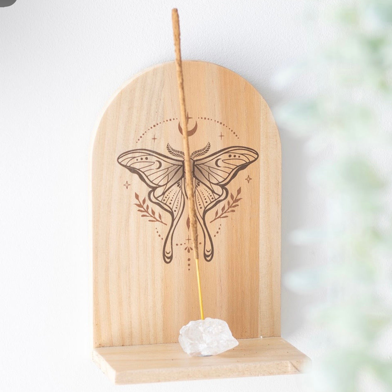 Natural Luna Moth Wooden Incense Holder Shelf
