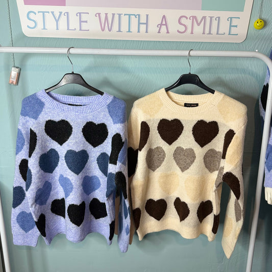 Adeline - Chunky Knit Heart Jumper -  Womenswear Knitwear Long Sleeve Crewneck.