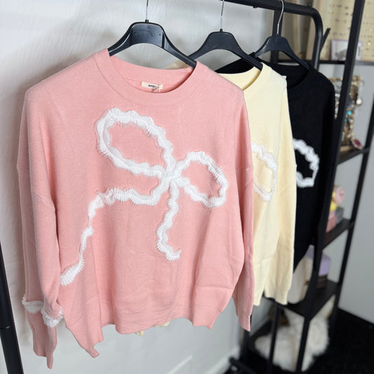 Bo - Bow Detailing Lace Jumper in Pink, Yellow & Black with Elegant Bow Design for Stylish Outfits