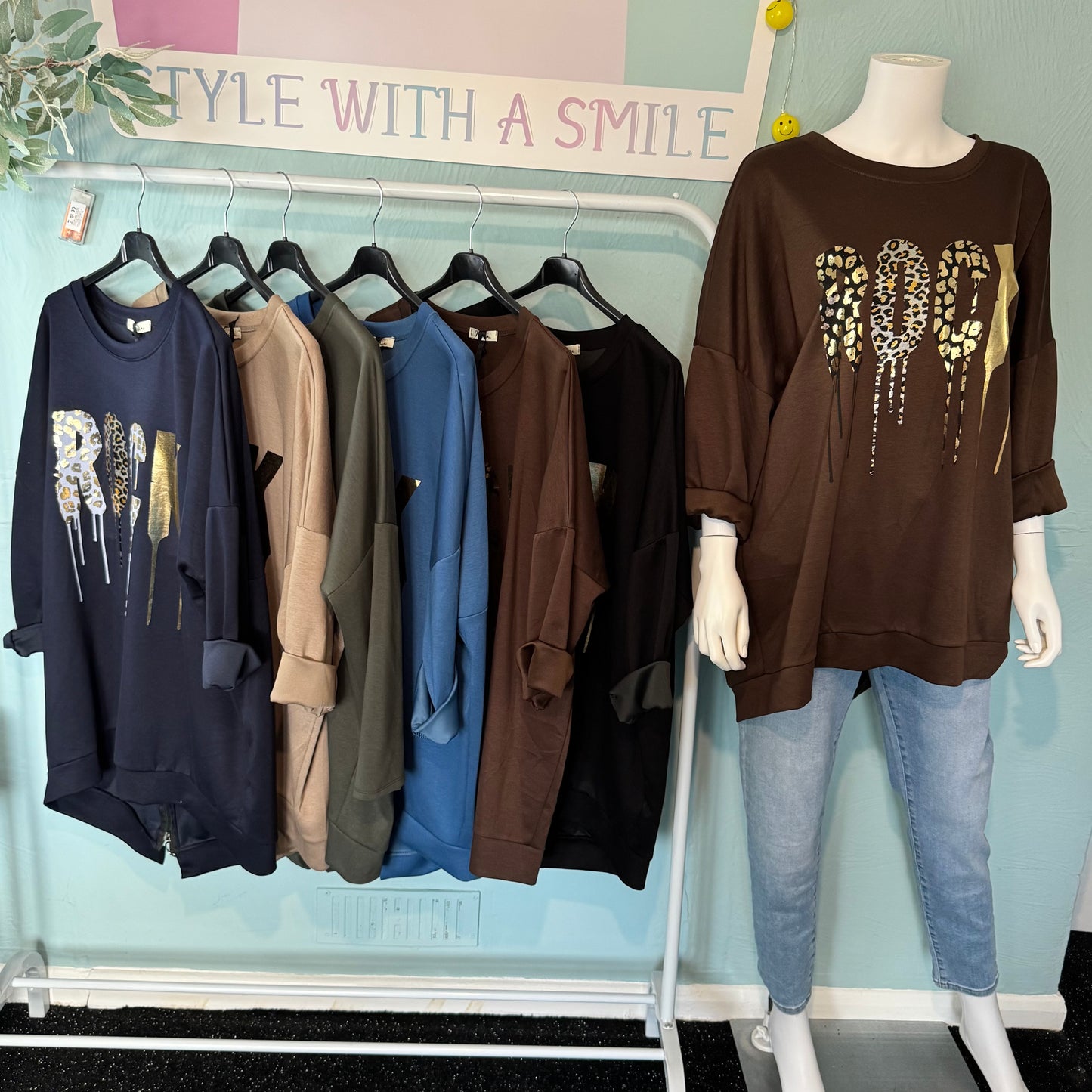 Kennedy - Oversized Gold Leopard super soft Rock Sweatshirt - up to a UK 20.