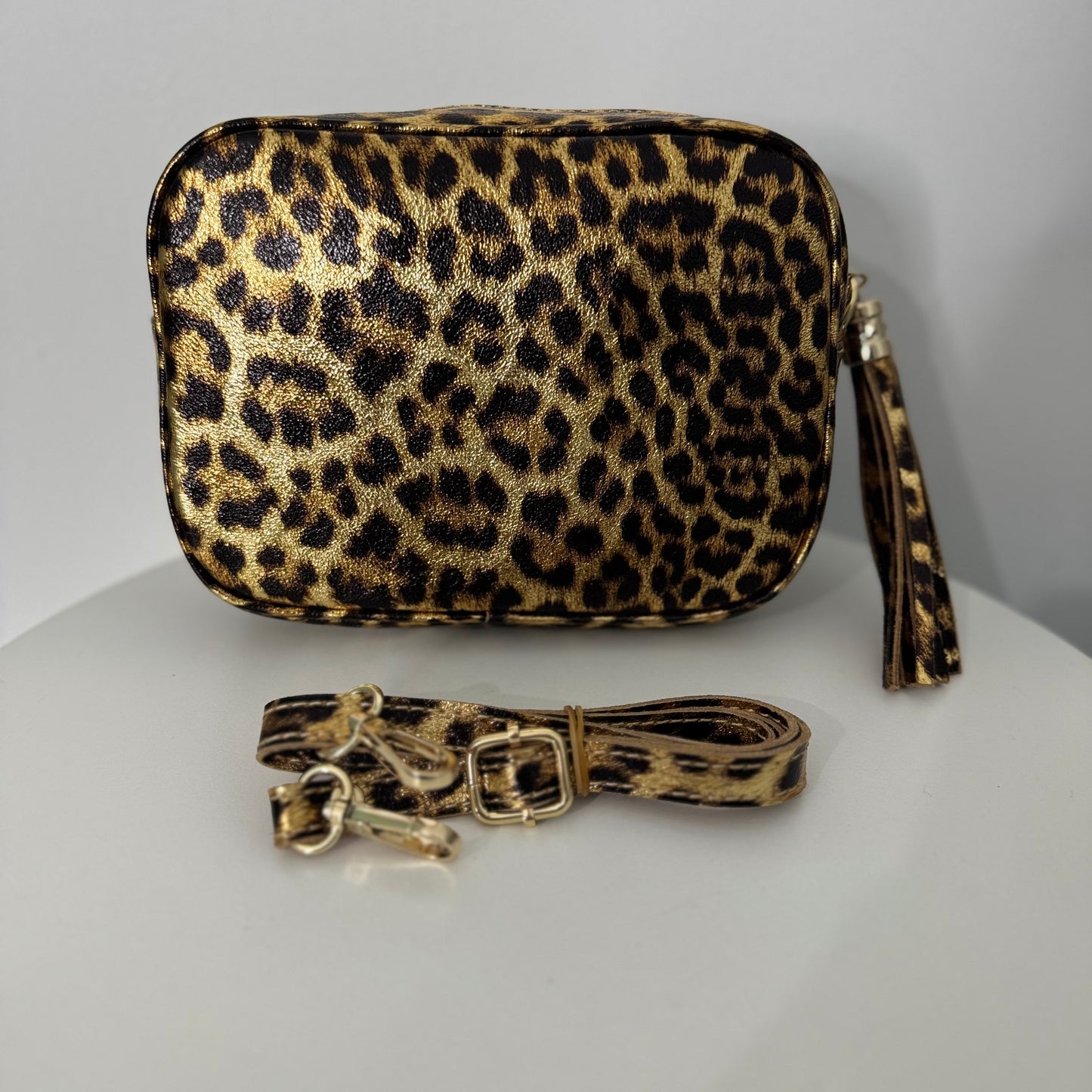 Genuine Leather Leopard Print Cross Body Handbag