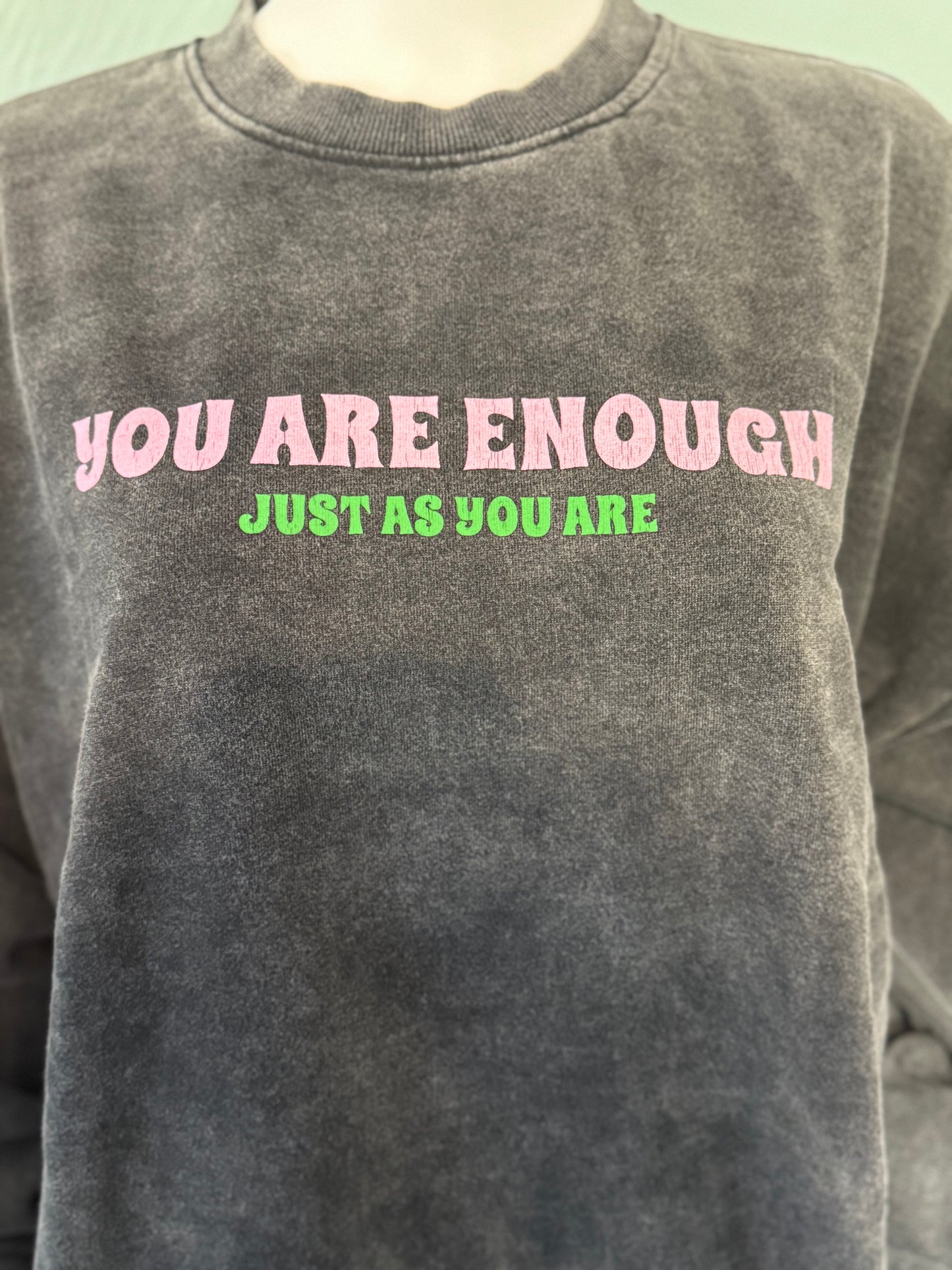 Tara - Acid Wash Oversized “You are enough” Floral Sweatshirt - up to a UK 18 -  Womenswear  Hoodie Cotton