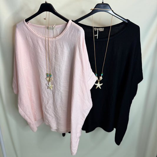 Addison - Linen Top With Necklace