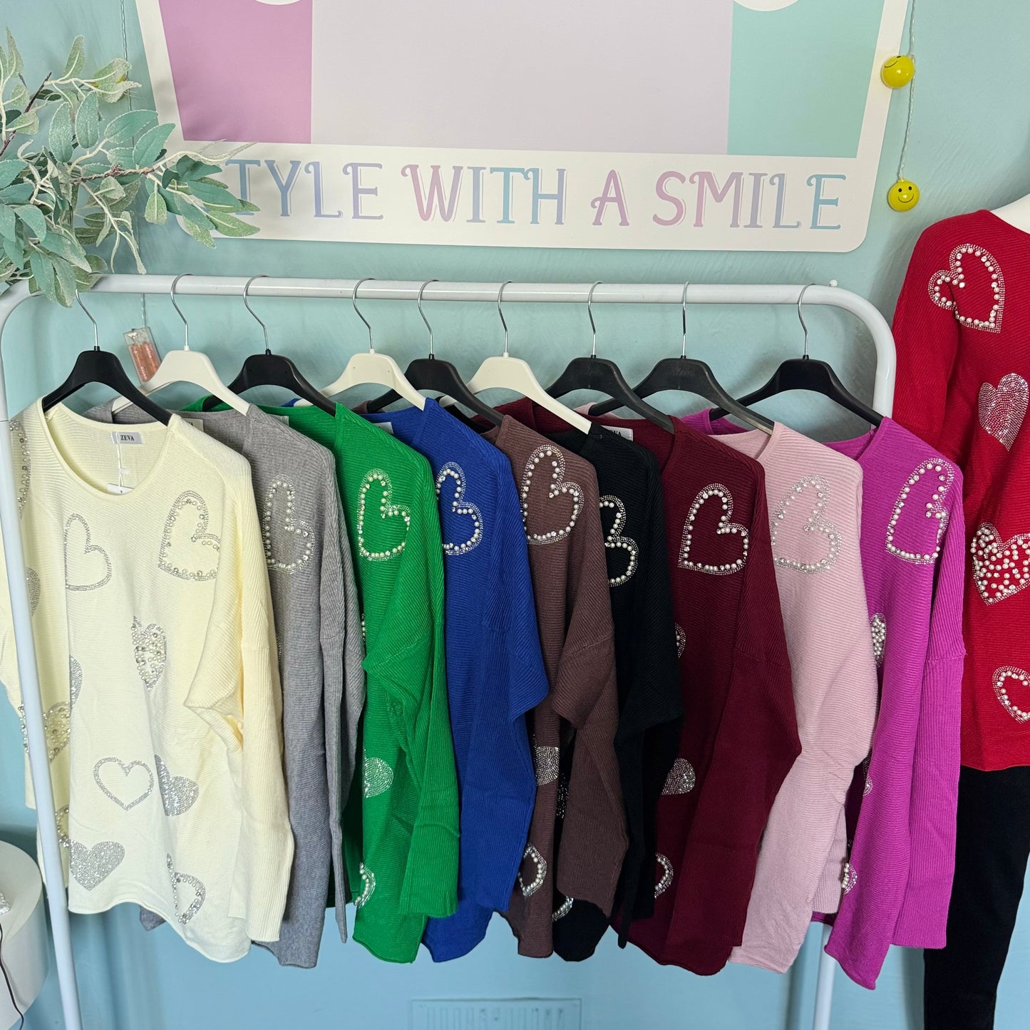 Lily - Diamanté Pearl Ribbed oversized Jumper -  Womenswear Long Sleeve Crewneck.