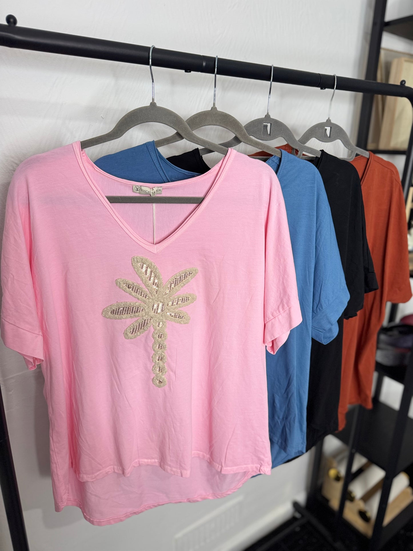 Cara - Palm Tree Sequin T Shirt