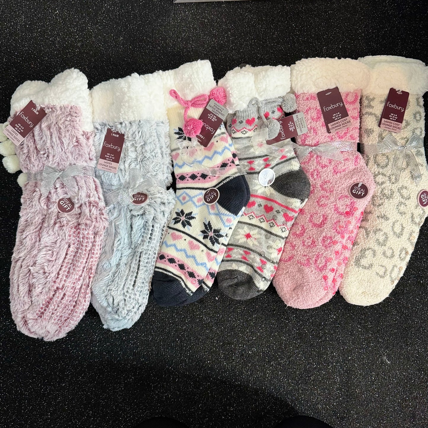 Ladies Fluffy Slipper Socks With Grippers-  Womenswear Furry.