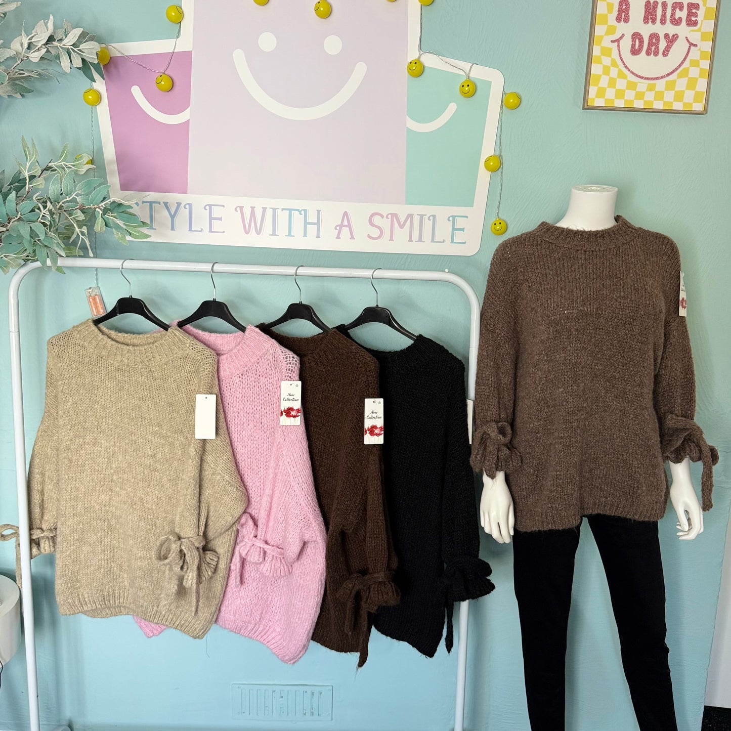 Gracie - Chunky Frill Tie Sleeve Jumper -  Womenswear Knitwear.