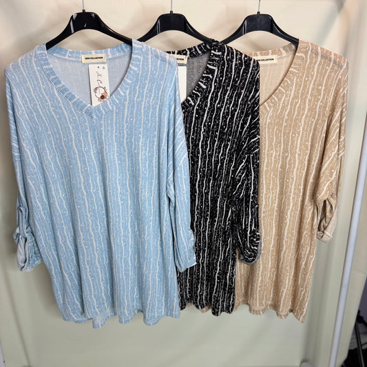 Whitney - Long Sleeve Stripe/Speckle Top