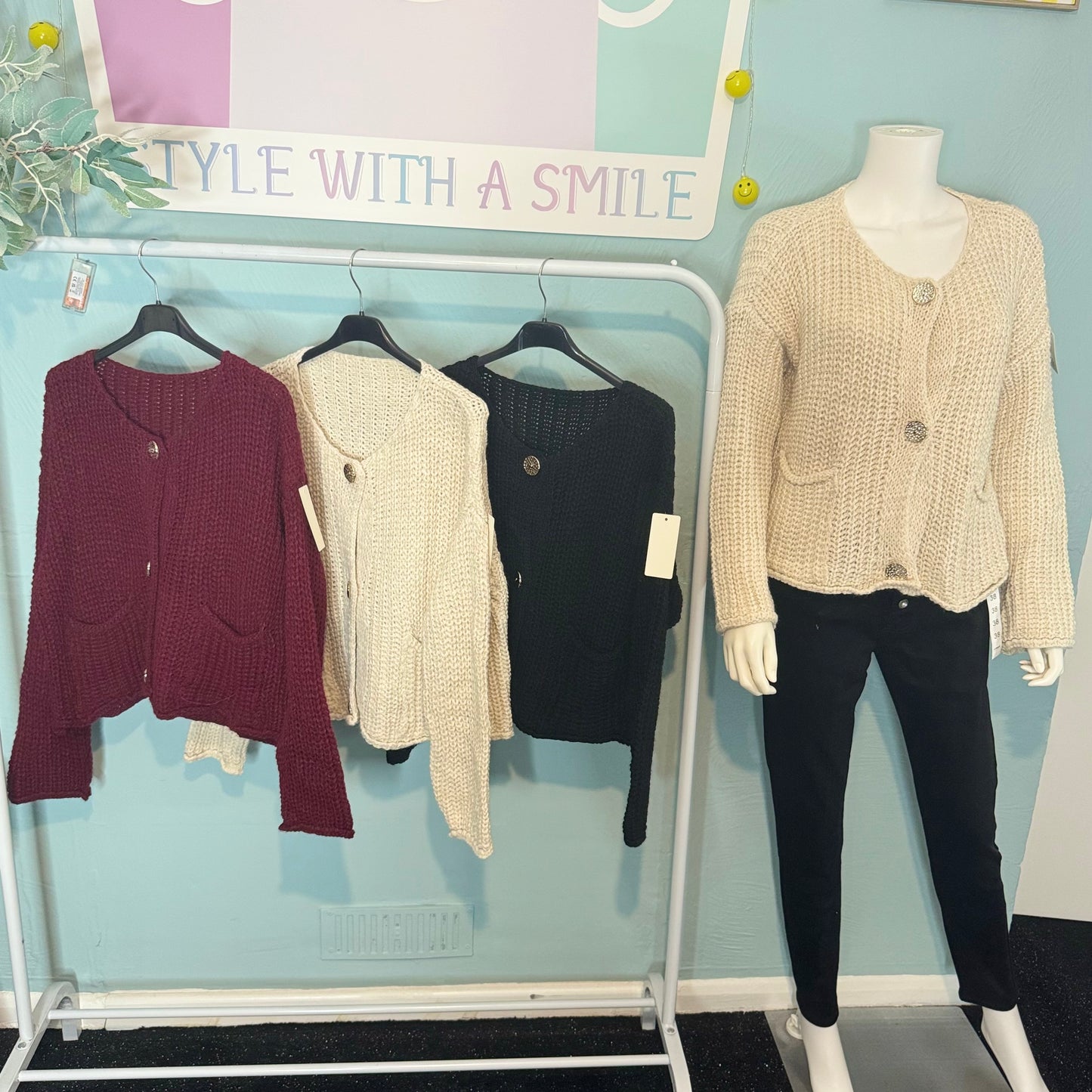 Mandy - Gold Hammered Button Cardigan - up to a size 18 - Knitwear Womenswear