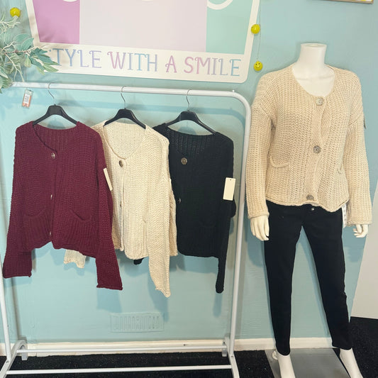 Mandy - Gold Hammered Button Cardigan - up to a size 18 - Knitwear Womenswear