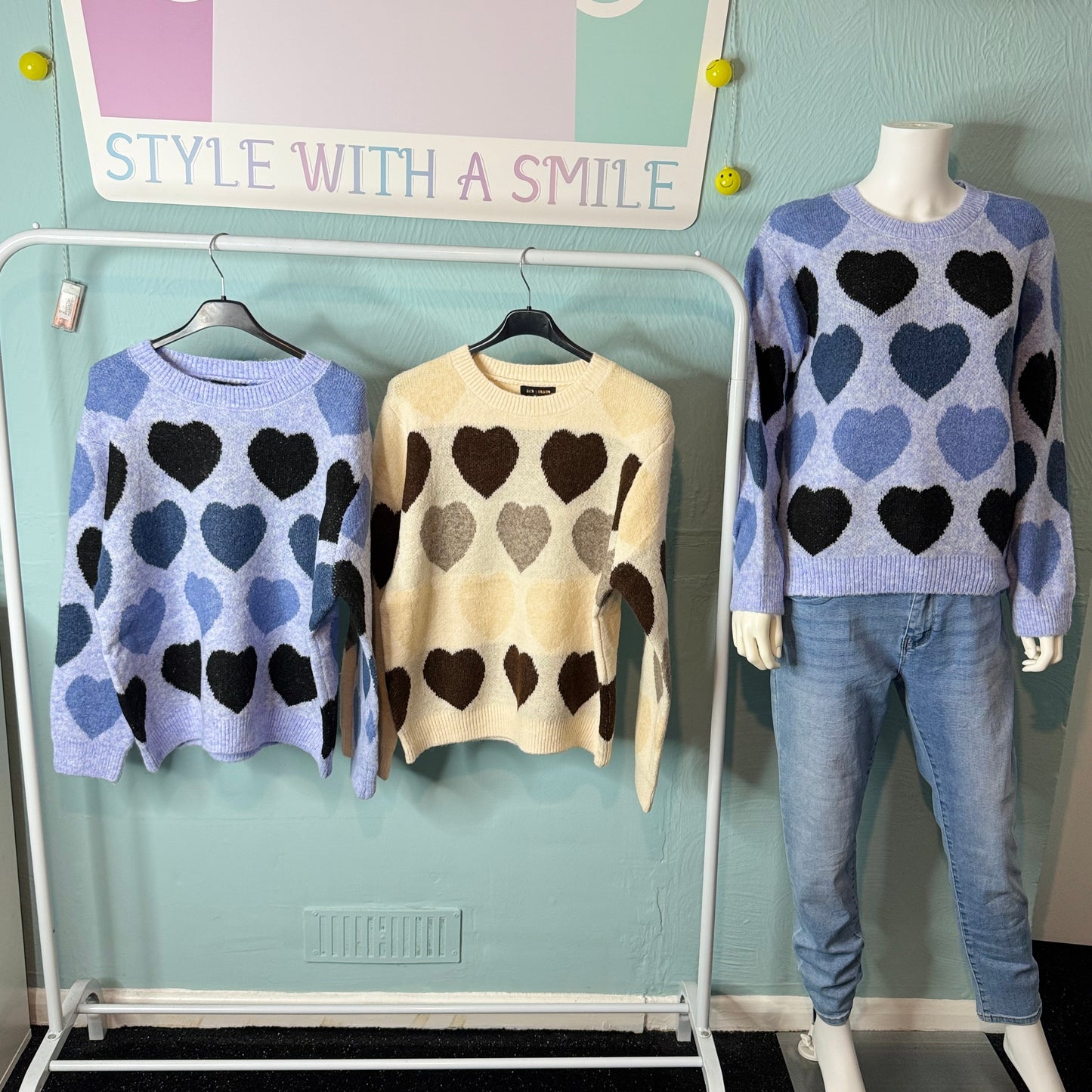 Adeline - Chunky Knit Heart Jumper -  Womenswear Knitwear Long Sleeve Crewneck.