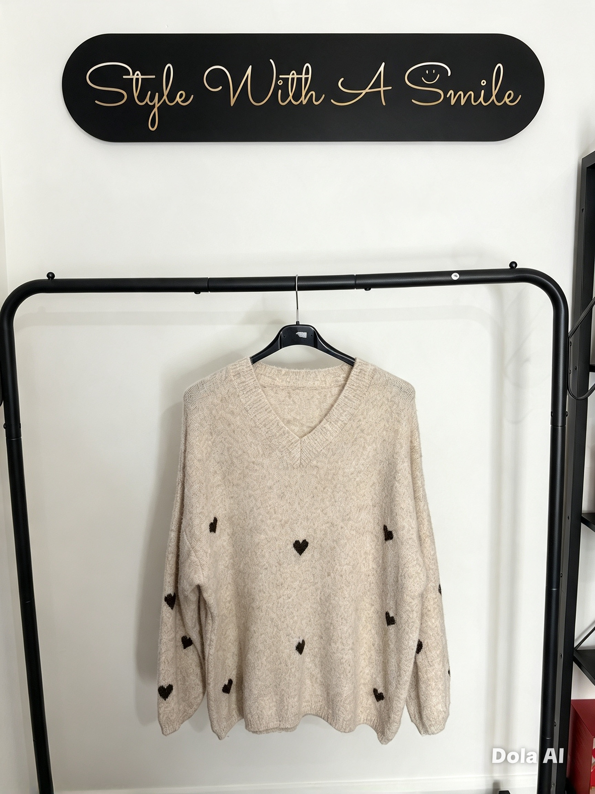 Camille - V Neck Heart Design Jumper