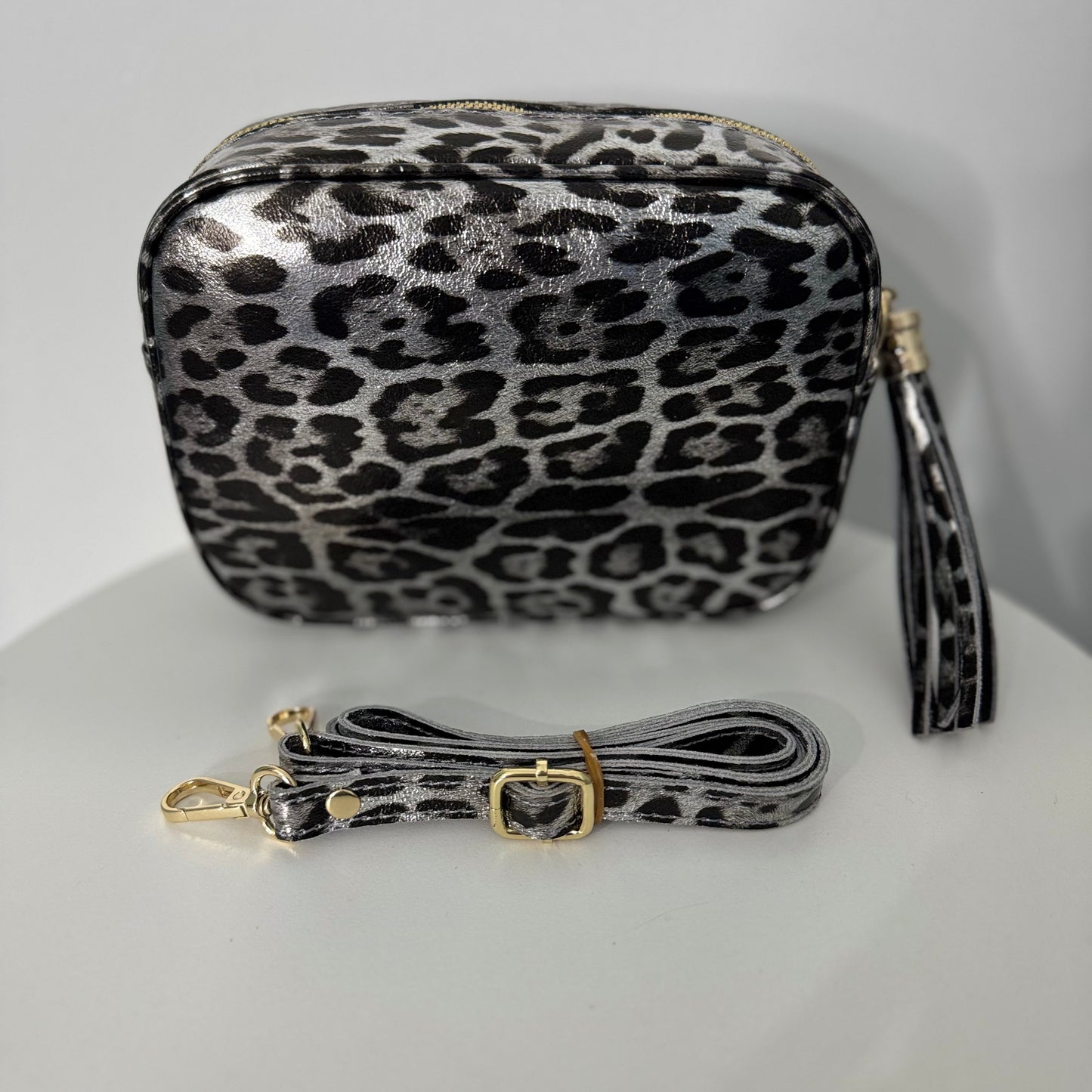 Genuine Leather Leopard Print Cross Body Handbag