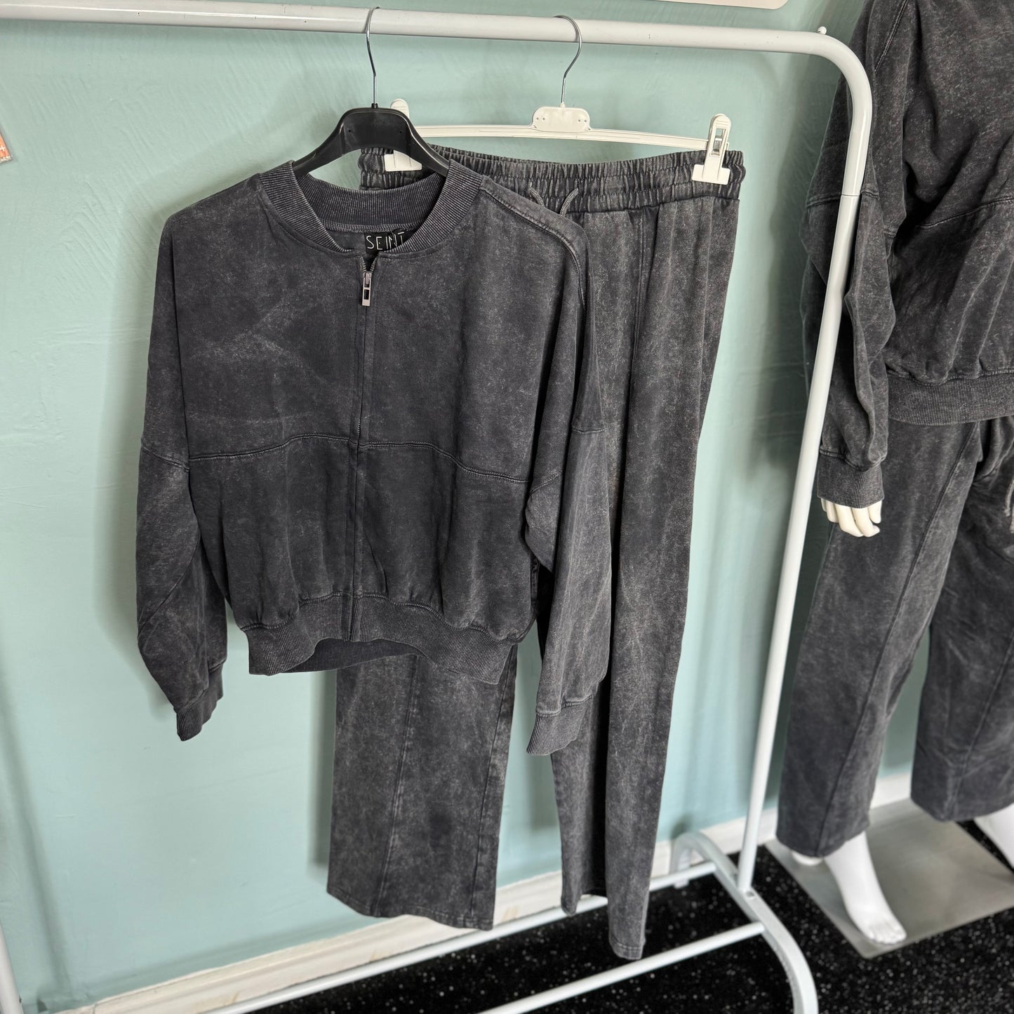 Rosie - Acid Wash Bomber Style Lounge Set - Womenswear.