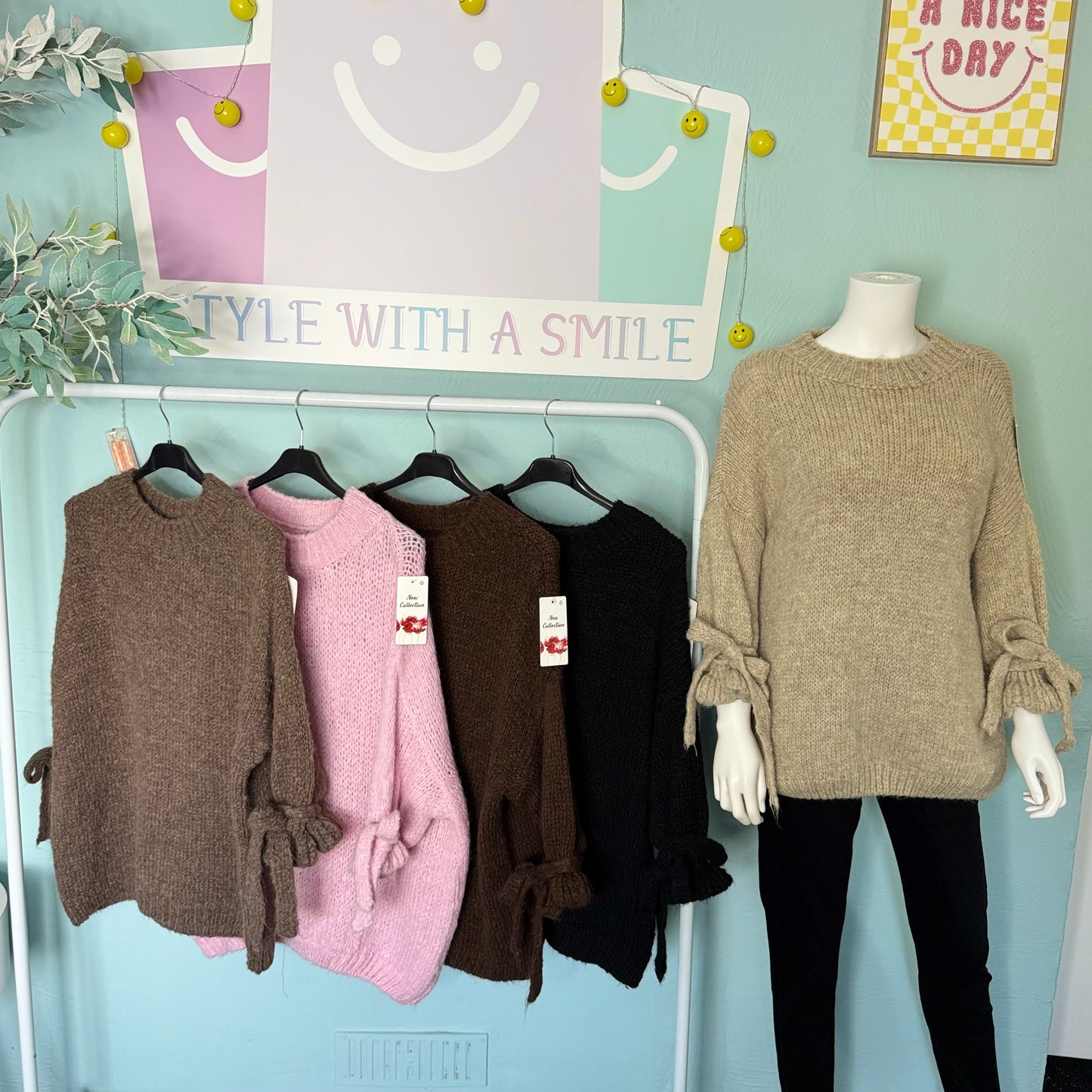 Gracie - Chunky Frill Tie Sleeve Jumper -  Womenswear Knitwear.