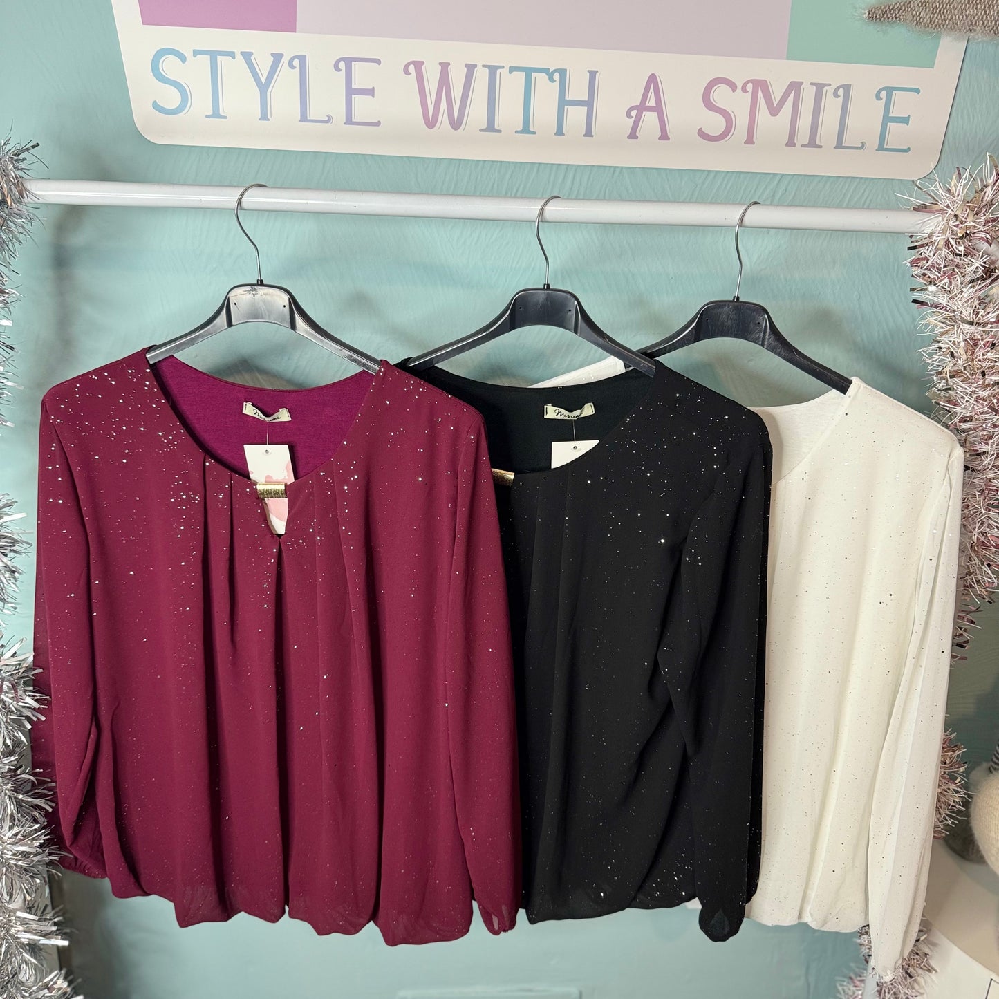 Skye - Sparkle Long Sleeve Gold Buckle Top -  Womenswear.