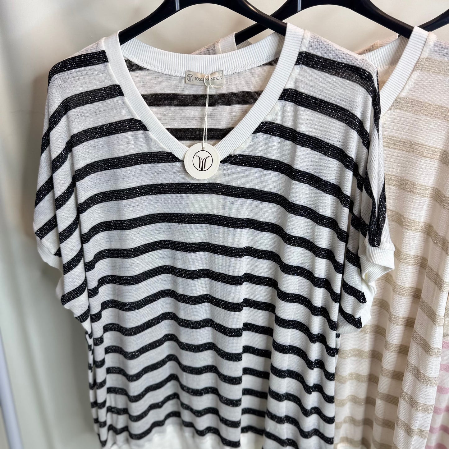 Scarlett - Stripe Lurex V Neck Top