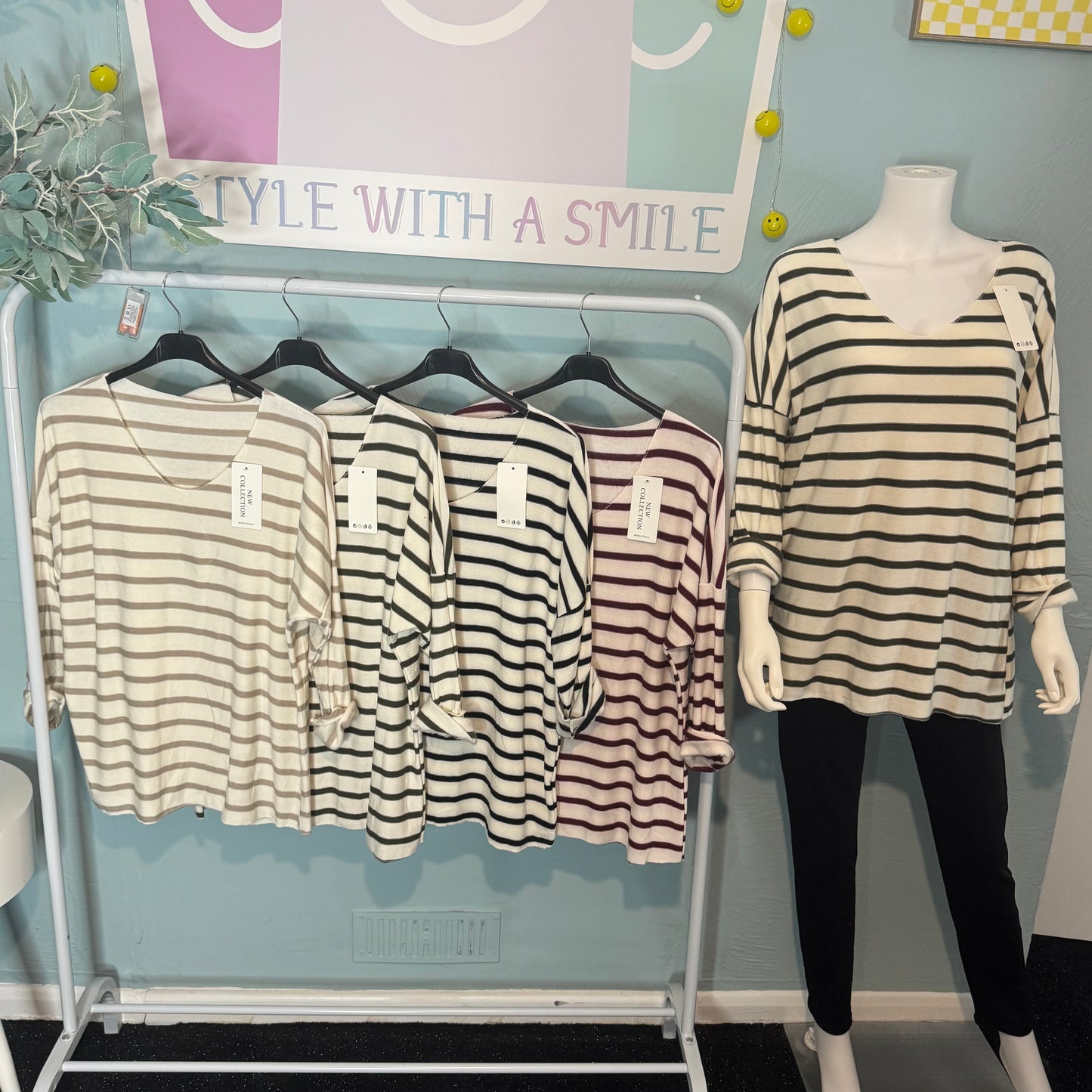 Callie - Stripe V Neck Fine KnIt fleeced lined Jumper - up to a UK 18