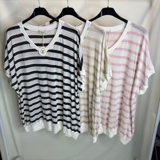 Scarlett - Stripe Lurex V Neck Top