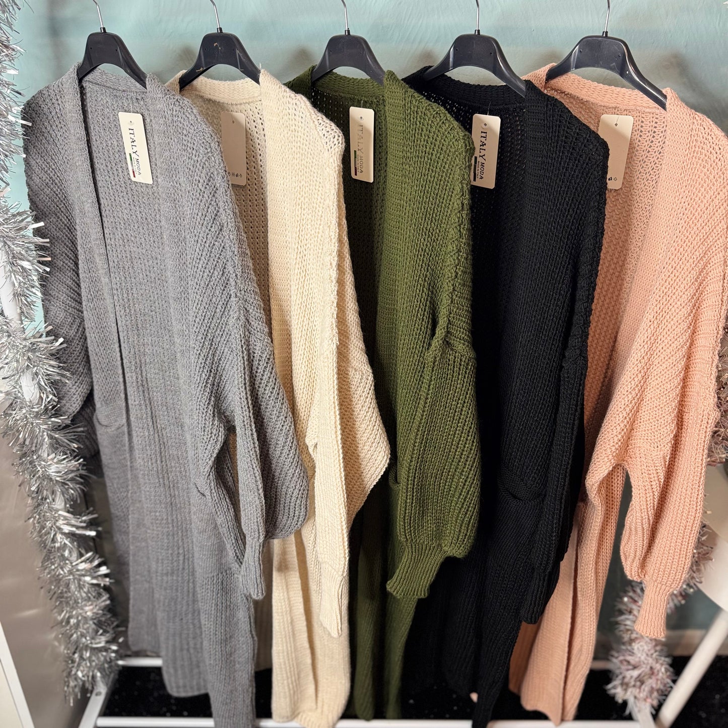 Perla - Longline Balloon Sleeve Cardigan With Pockets -  Womenswear Knitwear.