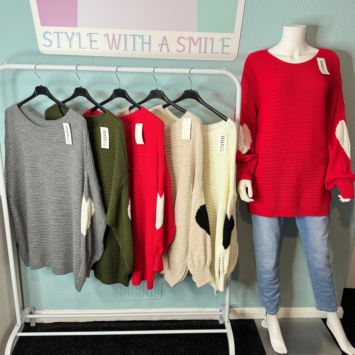 Sybil - Waffle Knit Jumper With Heart Sleeves -  Womenswear Knitwear.