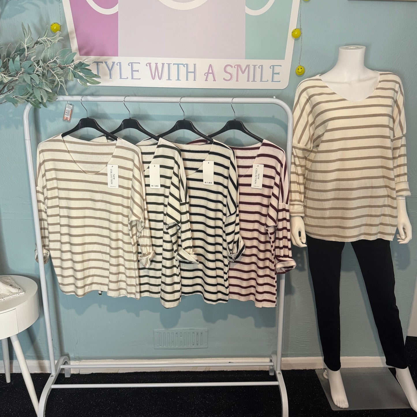 Callie - Stripe V Neck Fine KnIt fleeced lined Jumper - up to a UK 18