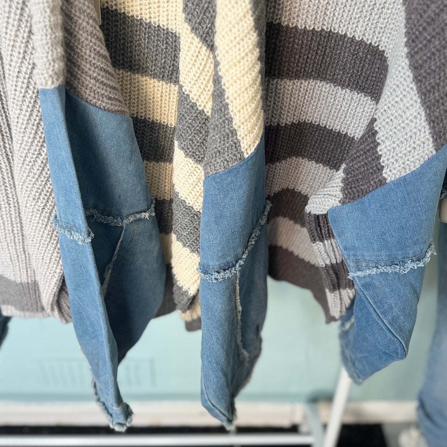 Gianna- Knitted Jumper With Denim Sleeves - Womenswear Knitwear.