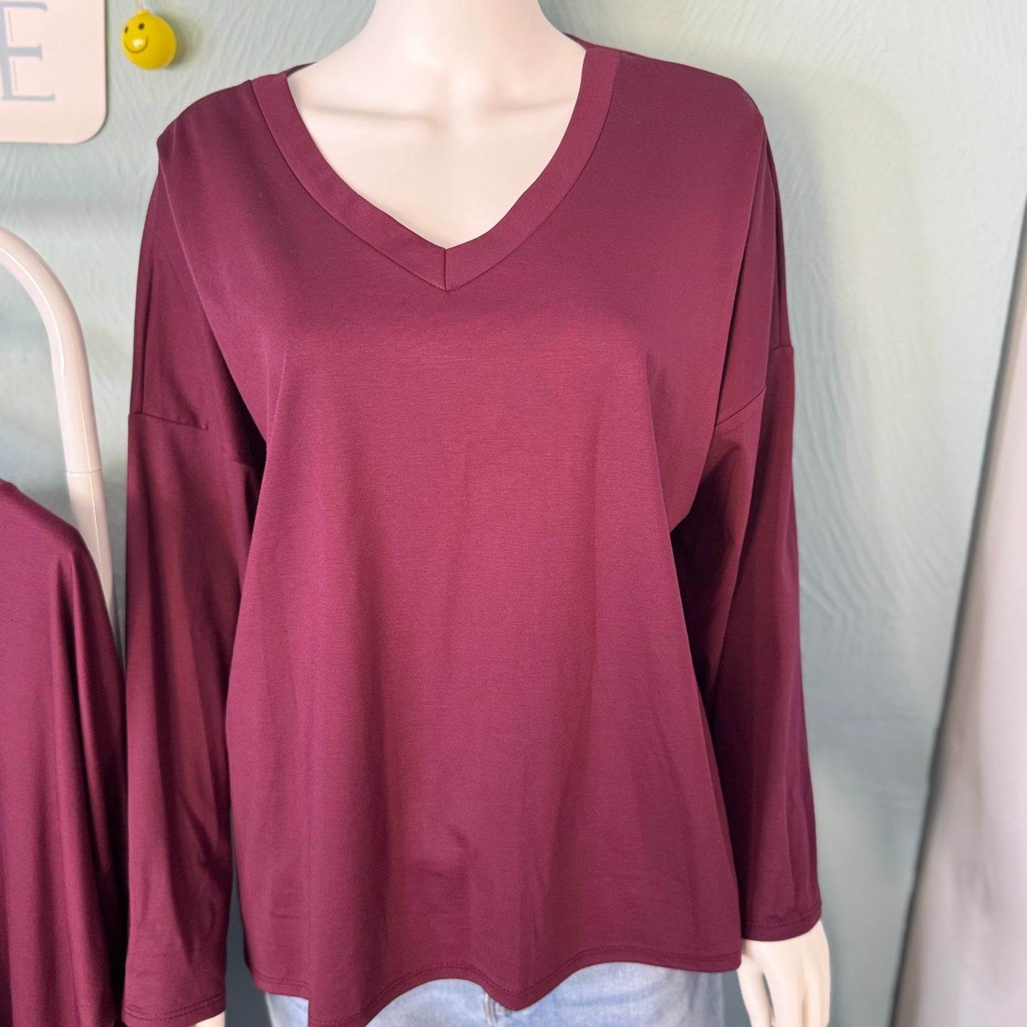 Amara - Long Sleeve V Neck Basic Top -  Womenswear.